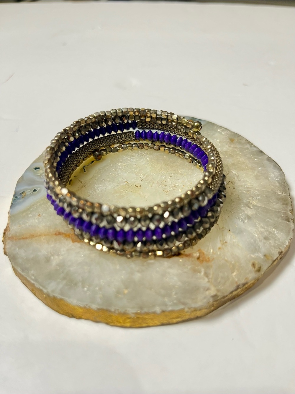 Purple and Gold Beaded Wrap Bracelet - Women's Jewelry $20